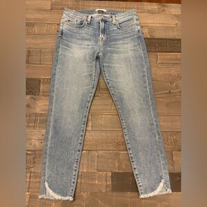 7 For All Mankind Jeans Size 29 Ankle Skinny Jeans Light Blue Frayed Curved Hem